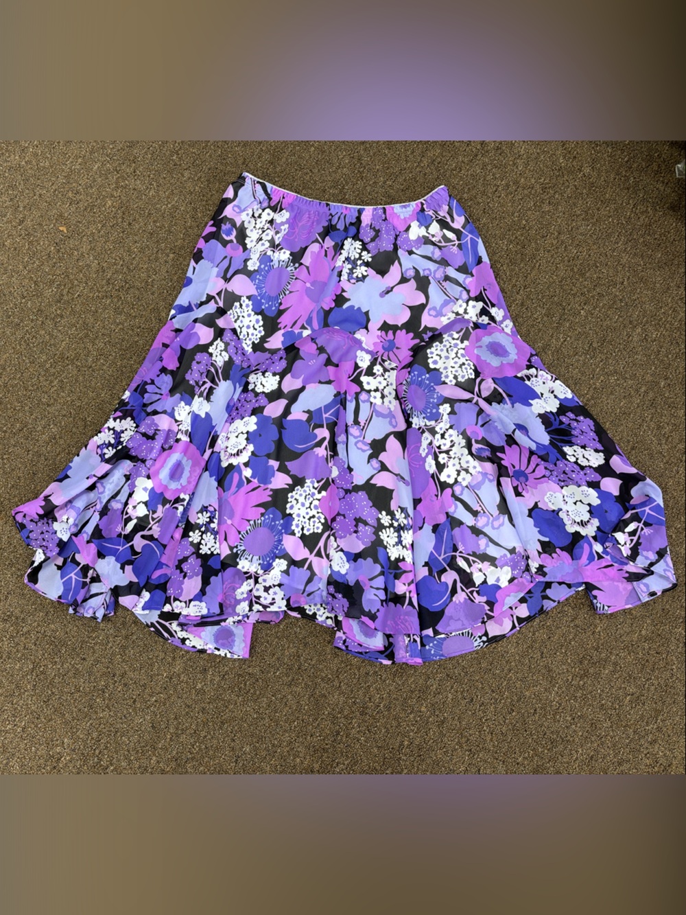 Bob Mackie Purple Floral A-Line Skirt